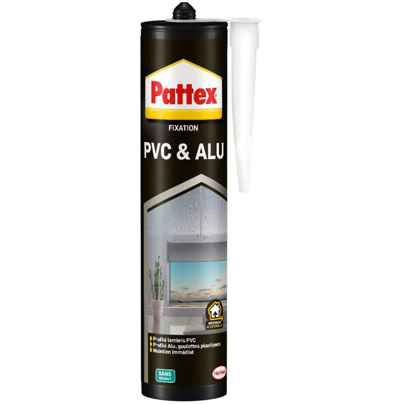 Pattex - pvc & alu, mastic colle pour fixations sur pvc & Aluminium, collage haute performance sur supports humides en intérieur & extérieur, colle