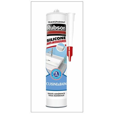 Mastic d'étanchéité cuisine et bain silicone, RUBSON, 280 ml transparent