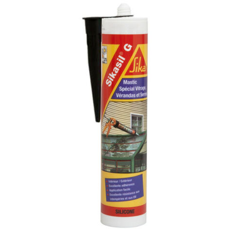 Mastic élastique silicone pour la confection de joints d'étanchéité - SIKA Sikasil G - Noir - 300ml