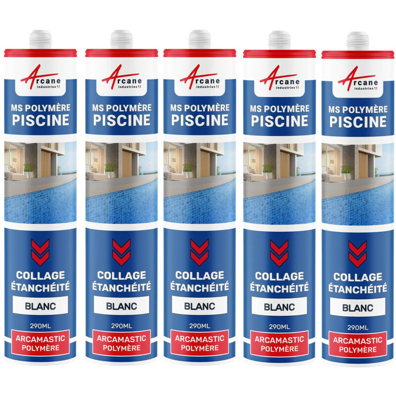 Arcane Industries - Mastic piscine colle et étanchéité pvc carrelage - 290 ml x 5 Blanc Blanc