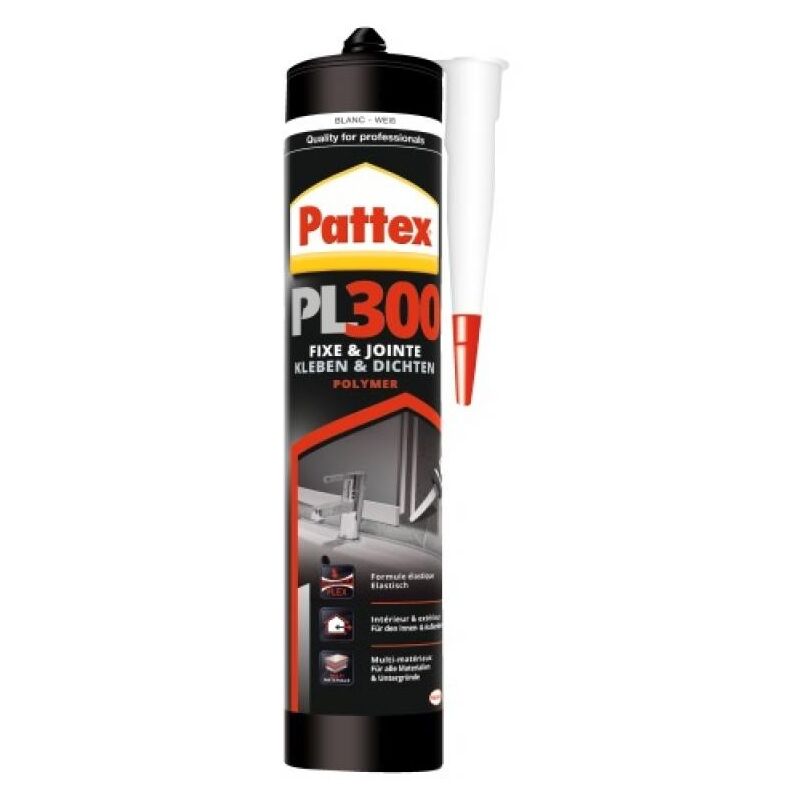 Mastic ms polymère tous matériaux Pattex PL300 coloris blanc cartouche de 392 g - Blanc