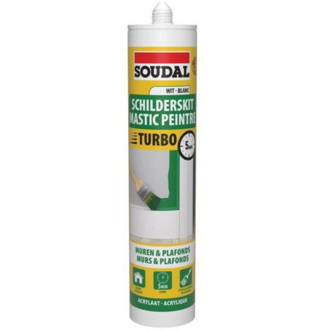 Mastic peintre turbo - Mastic acrylique à séchage rapide - Soudal - Cartouche de 290 ml Blanc