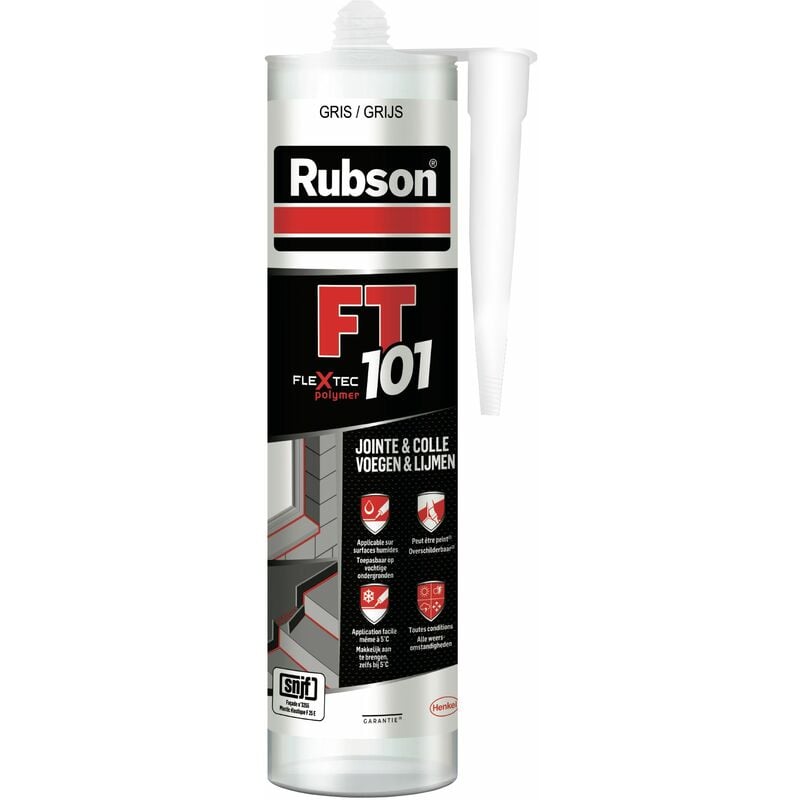 Rubson FT 101 Gris, Mastic polymère de haute qualité pour joints, fissures, collages, Mastic étanche pour intérieur & extérieur, Mastic