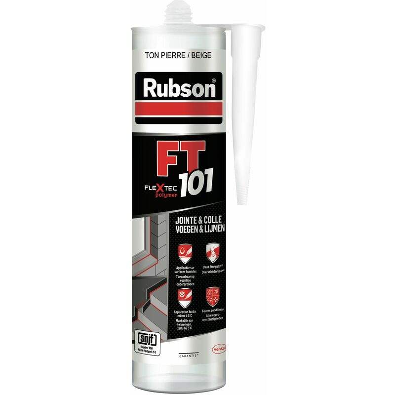 Rubson - ft 101 Ton Pierre, Mastic polymère de haute qualité pour joints, fissures, collages, Mastic étanche pour intérieur & extérieur, Mastic