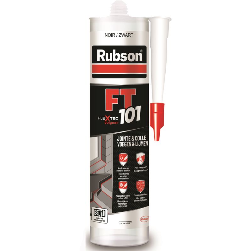 Rubson - ft 101 Noir, Mastic polymère de haute qualité pour joints, fissures, collages, Mastic étanche pour intérieur & extérieur, Mastic