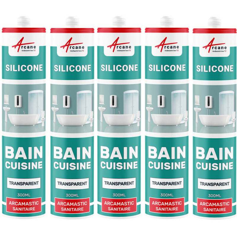 Arcane Industries - joint silicone douche baignoire sanitaire sdb - 300 ml x 5 Transparent Transparent