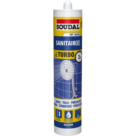 Mastic Sanitaire Turbo - Mastic silicone acétique sanitaire - Soudal - 290 ml Blanc