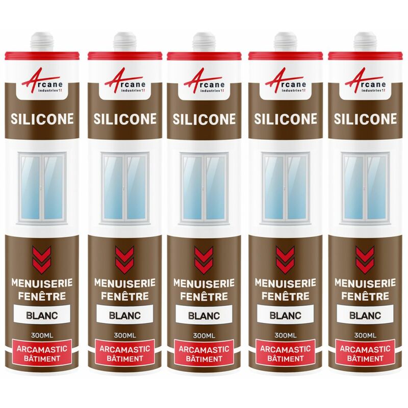 Arcane Industries - Mastic silicone fenêtre menuiserie étanchéité - 300 ml x 5 Blanc Blanc