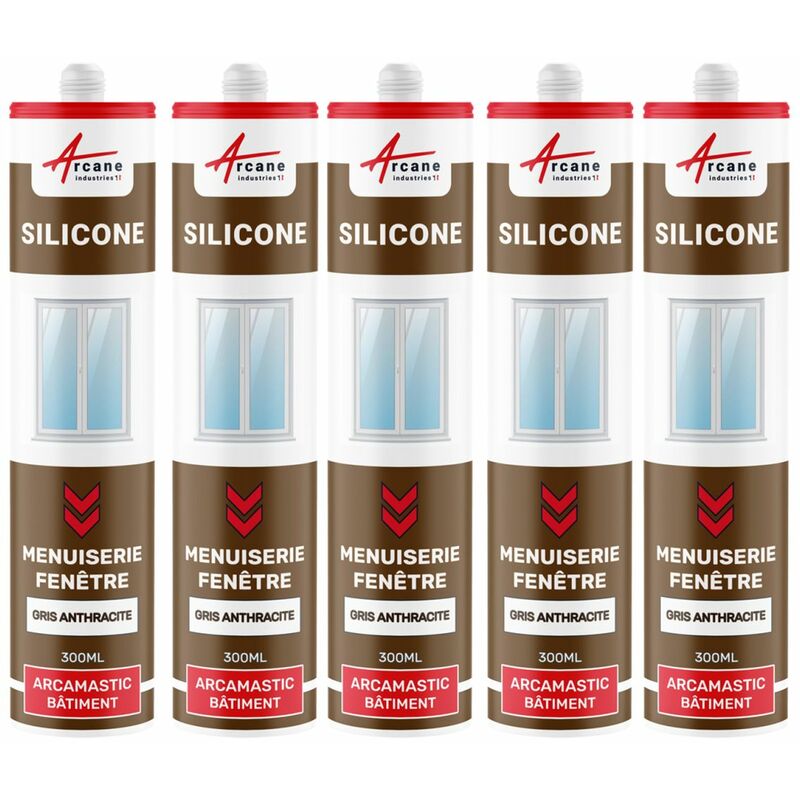 Arcane Industries - Mastic silicone fenêtre menuiserie étanchéité - 300 ml x 5 Gris Anthracite - ral 7016