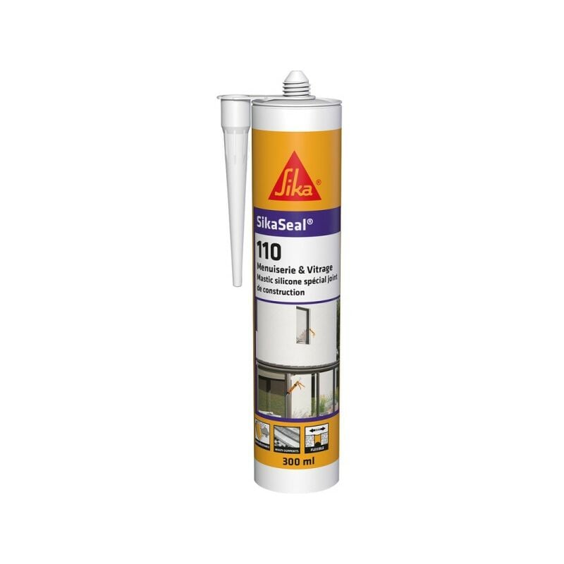 Mastic silicone menuiserie & vitrage Sika Seal 110 - snjf 300ml Transparent, équivalent au Sika 109 Sika Réf.739182