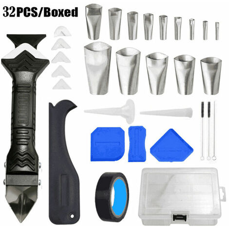 Mastic silicone plus lisse, 32 pièces kit d'outils de calfeutrage en silicone plus lisse mastic silicone finition lissant outil de suppression pour salle de bain C