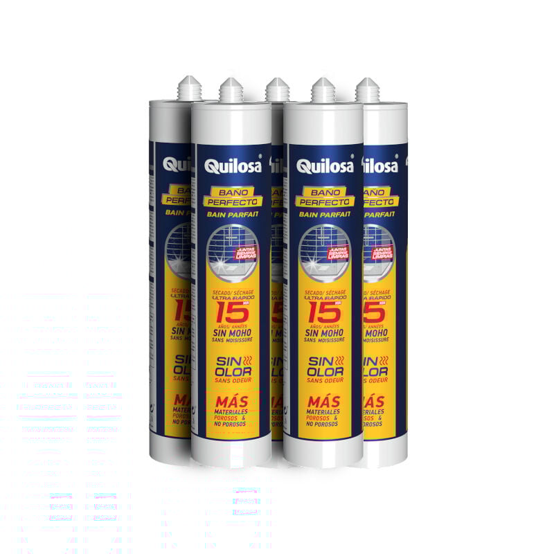 Mastic silicone sanitaire 'bain parfait' transparent en cartouche de 280ml - lot de 5