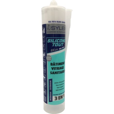 Mastic Sylex SX 640 Silicone 3 en 1 Silicone Tout 280ml  Couleur: RAL 9016 BLANC SIGNALISATION