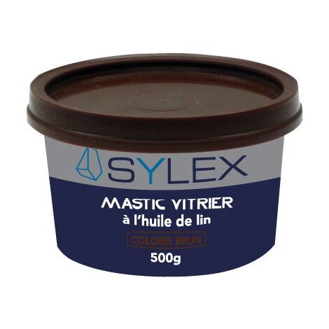 Mastic vitrier à l'huile de lin 500GR – Couleur brun – Excellente adhérence pour châssis bois, métal, béton – Usage extérieur – Sylex