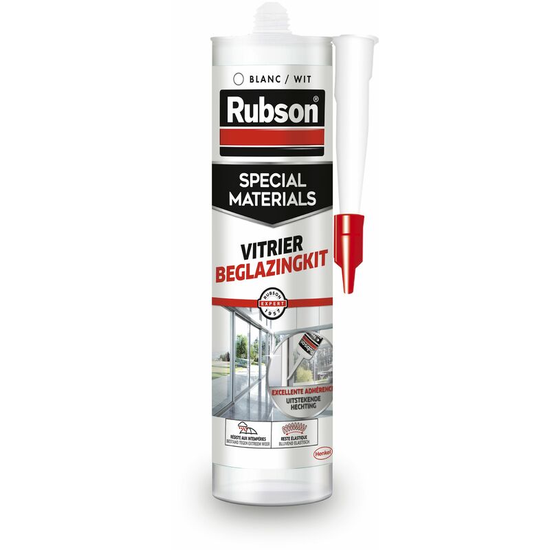 Rubson - Mastic Special Materials Vitrier, silicone neutre pour masticage de portes et fenêtres, Coloris blanc ,Cartouche 280ml