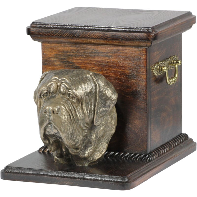 Mastiff anglais, Mastiff - une urne pour les cendres de chien avec une statuette, une urne élégante pour un chien, une urne unique avec un buste d'un