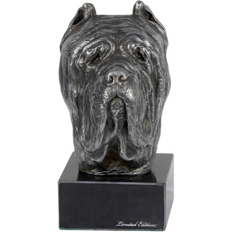 Mastín Napolitano, Mastín Napolitano, Mastino Napoletano - figura en mármol, recubierta de metal plateado, hecha a mano, marca Art-Dog