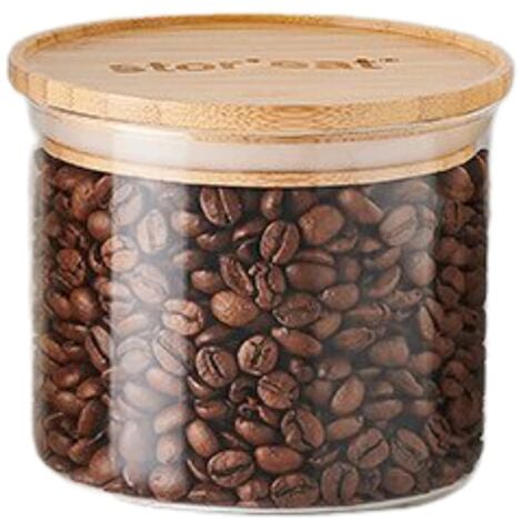 Mastrad - Barattolo di stoccaggio - Collegato Stor'Eat - Vetro borosilicato resistente - Protegge dall'umidità - Coperchio ermetico - Colore bambù - Senza BPA - 600 ml