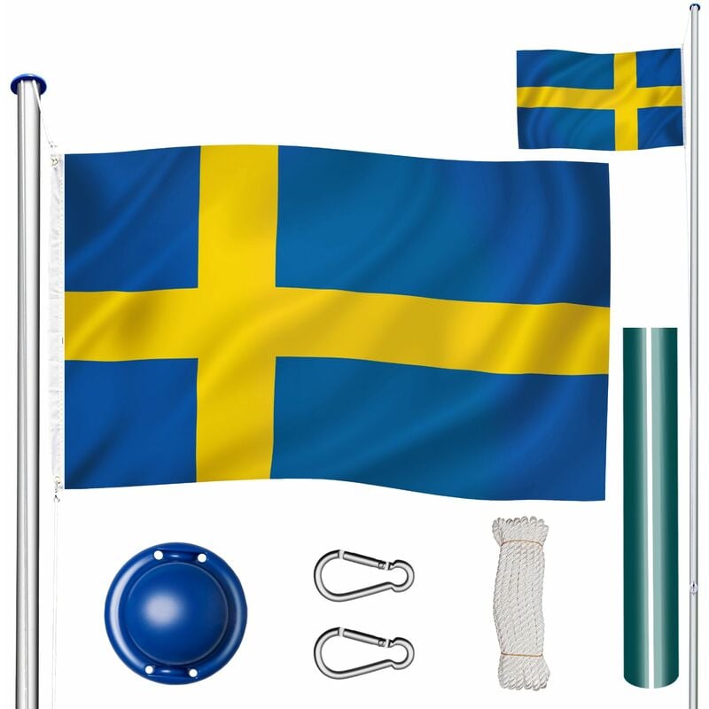 Tectake - Mât avec drapeau réglable en hauteur - mât, porte drapeau, support drapeau - Suède