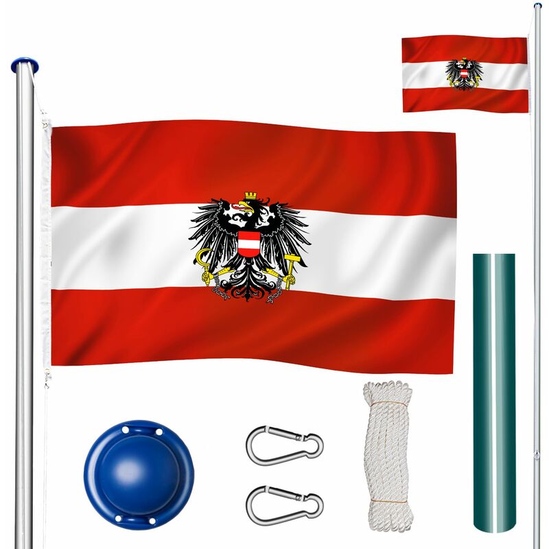 Tectake - Mât avec drapeau réglable en hauteur - mât, porte drapeau, support drapeau - Autriche