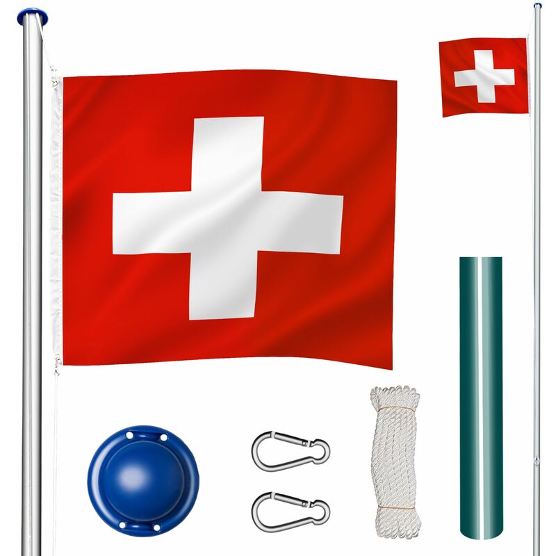Tectake - Mât avec drapeau réglable en hauteur - mât, porte drapeau, support drapeau - Suisse