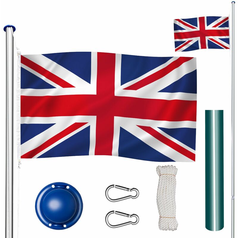 Tectake - Mât avec drapeau réglable en hauteur - mât, porte drapeau, support drapeau - uk