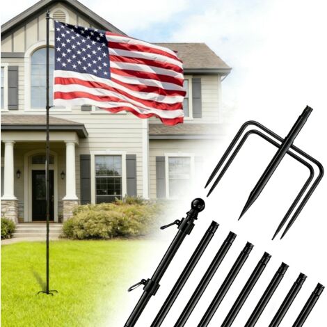 Mat pour Drapeau,Ensemble Solaire De 10 Pieds, Mât Lourd De 3 Mètres avec Support à Cinq Dents,Adapté pour La Cour,Le Jardin en Extérieur Et La Décoration Commerciale,(Noir, sans Drapeau)