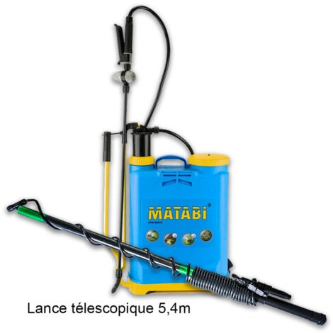 Matabi – Pack pulvérisateur à pression préalable 12L – Lance télescopique 5,4m en fibre de verre – Régulateur de pression – Pour jardins de plus de 1000m²