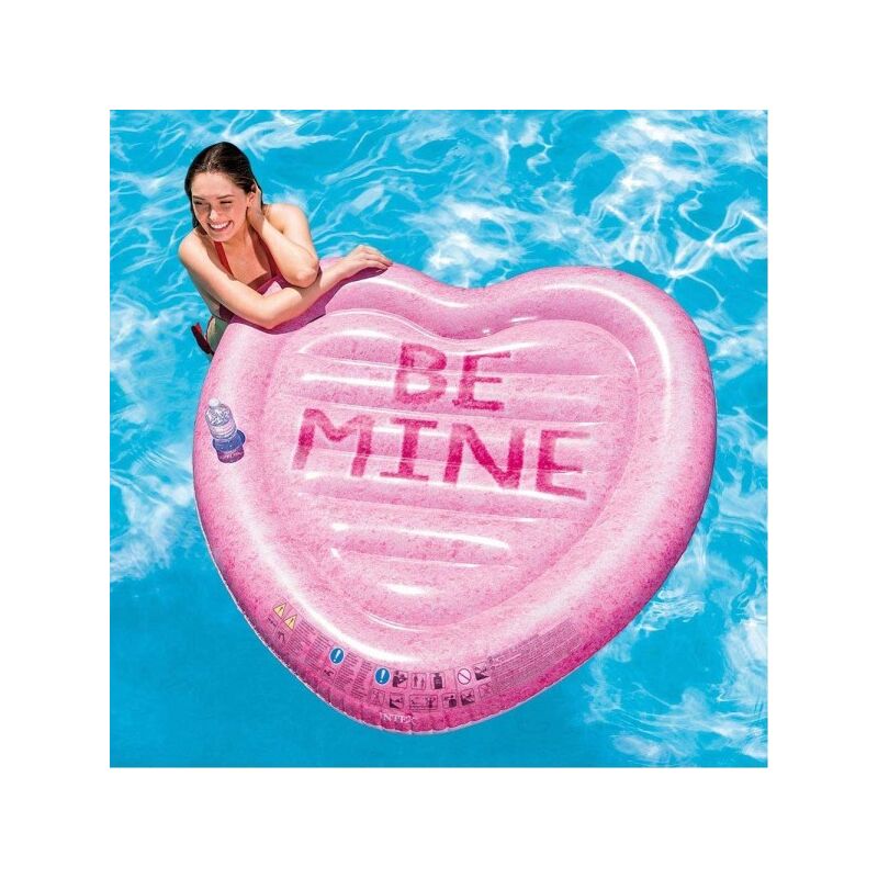 Colchoneta Hinchable Isla Estampado Corazón Pvc Mar Piscina 145 X 142 Cm Rosa