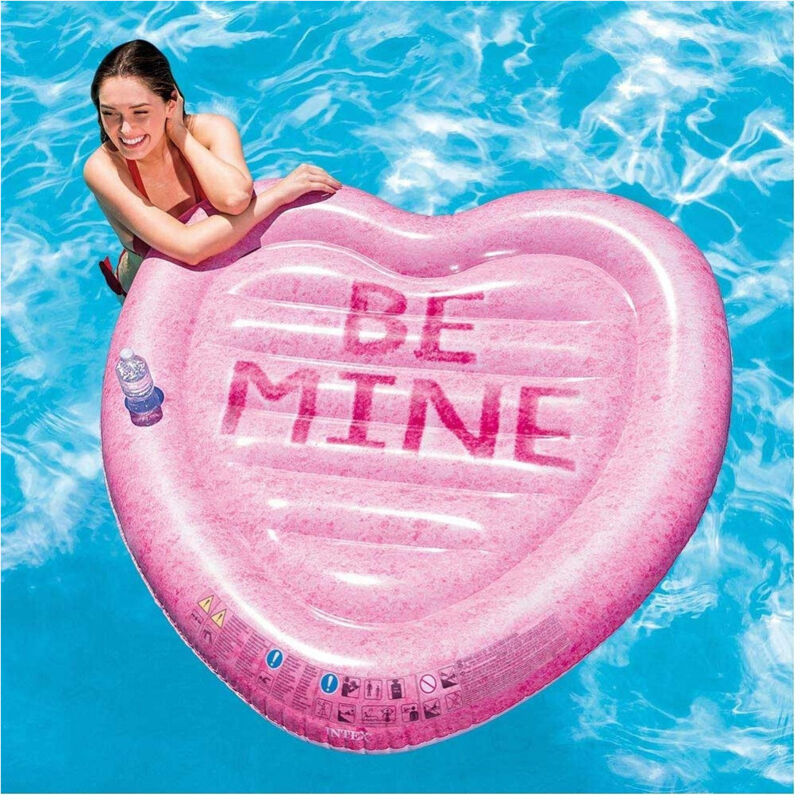 Trade Shop - Materassino Isola Gonfiabile Stampa Cuore Pvc Mare Piscina 145 X 142 Cm Rosa -