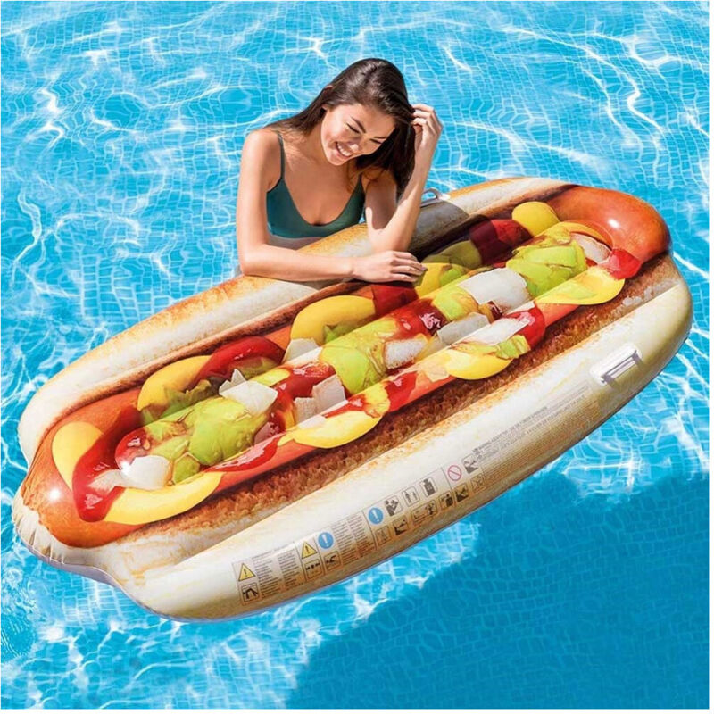 Trade Shop - Materassino Isola Gonfiabile Stampa Hot-Dog In Pvc Mare Piscina 108 X 89 Cm -