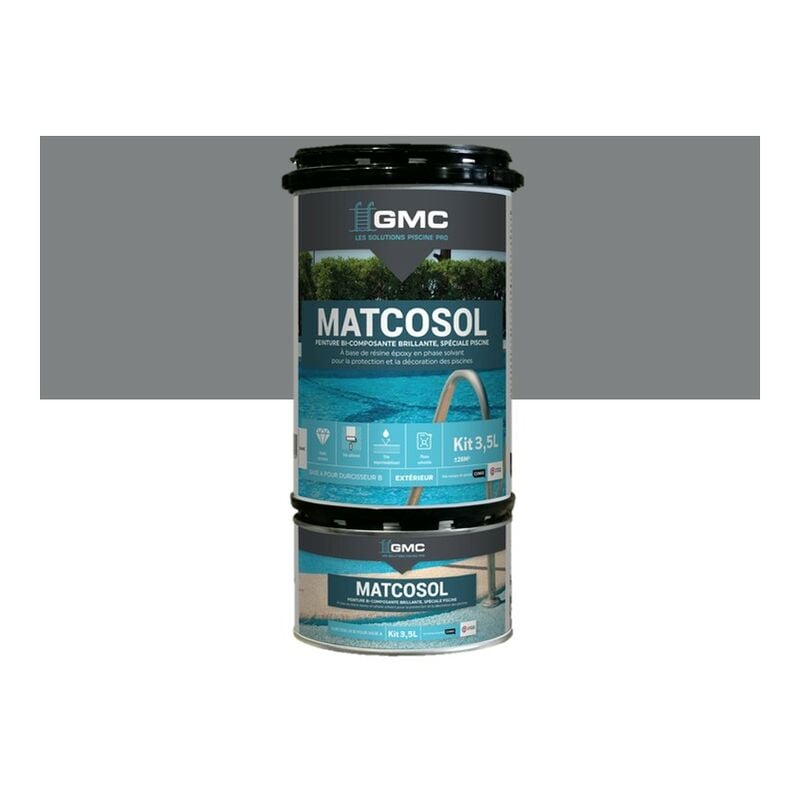Matcosol piscine gris 3,5L -Résine epoxy bi- Composant grande résistance au chlore GMC gris