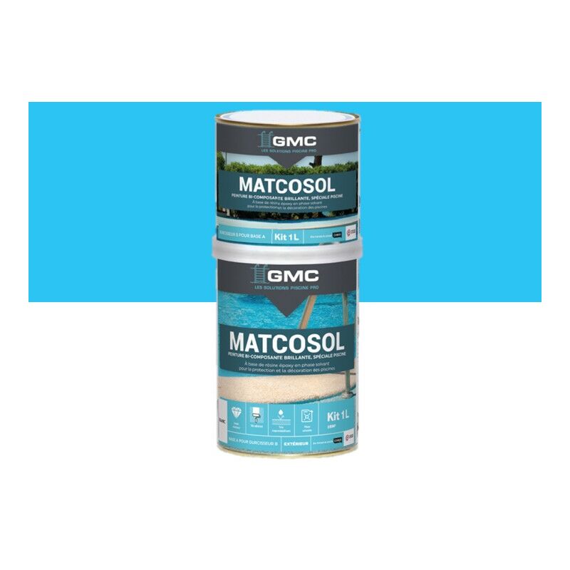 GMC - matcosol piscine bleu 1L -Résine epoxy bi- Composant grande résistance au chlore bleu