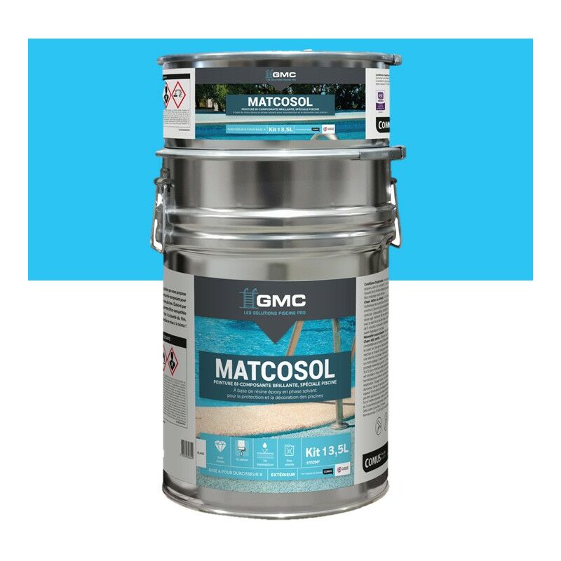 Matcosol piscine bleu 13,5L -Résine epoxy bi- Composant grande résistance au chlore GMC bleu