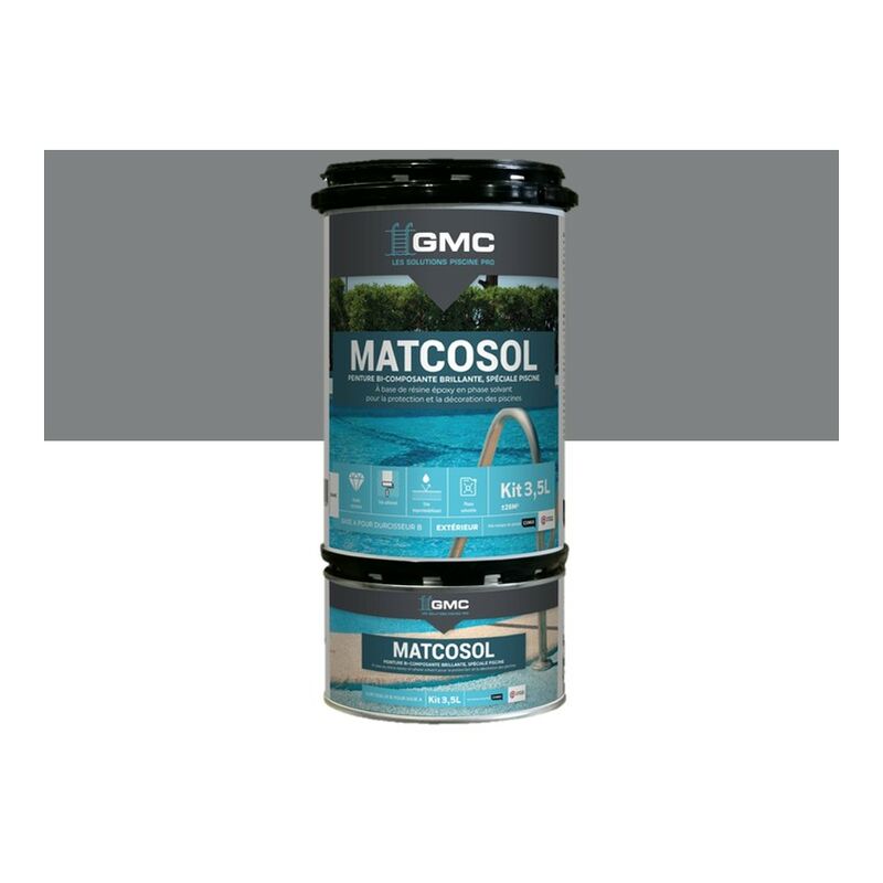 Matcosol piscine gris 3,5L -Résine epoxy bi- Composant grande résistance au chlore GMC gris