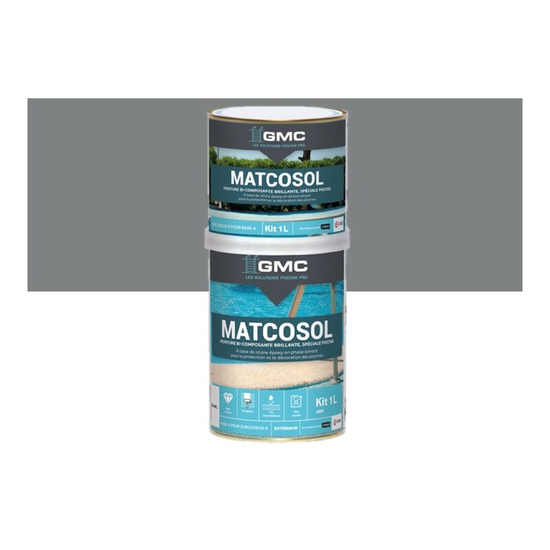 GMC - matcosol piscine gris 1L -Résine epoxy bi- Composant grande résistance au chlore gris