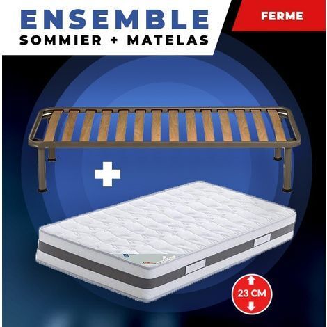 Matelas 100x200 + Sommier + pieds + Oreiller Mémoire + Protège Matelas Offerts Mémoire de Forme - 23 cm - Ferme