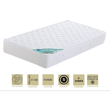 Matelas 100x200 x 21 cm - Ferme - Aertech+ 35 Kg/m3 HR Haute Densité - 5 Zones de Confort