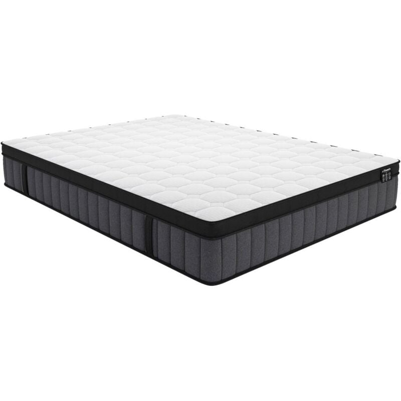 Vente-unique - Matelas 140 x 190 cm hybride ressorts ensachés 7 zones et gel à mémoire de forme ép.25cm - tolca de ysmée