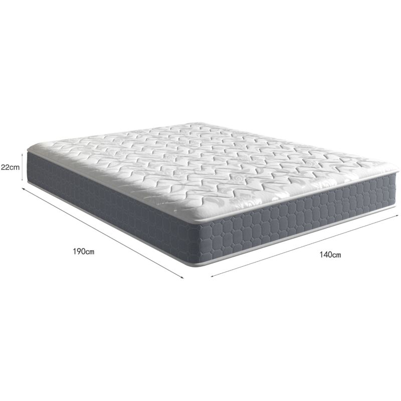 Matelas 140x190 cm à Mémoire de Forme - 22 cm de Hauteur - Modèle Moderne