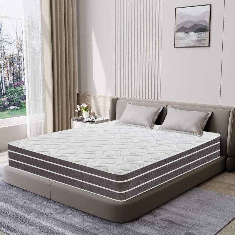 Matelas 140X190, Matelas à ressorts, mousse à mémoire de forme haute densité, Confort Mi-Ferme Respirante, Ép 22 cm
