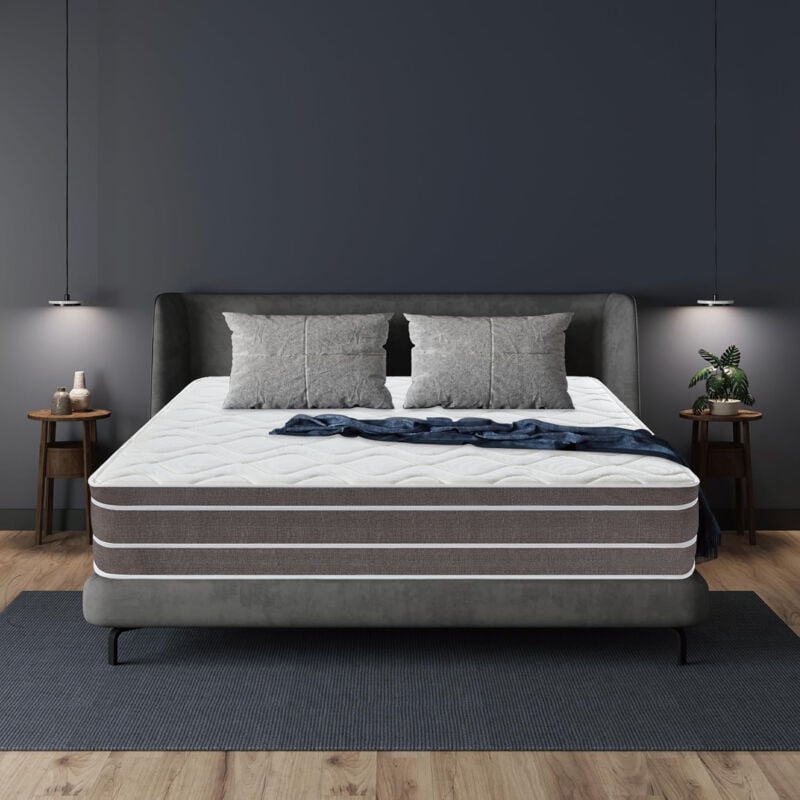 Matelas 140x190 cm - Ép 24cm -Ressorts ensachés - Matelas Hybride Haute Résilience-Mousse en mémoire de Gelrafraîchissant - Tissu super extensible