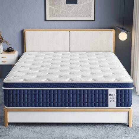 Matelas 140x190 cm INRE, Épaisseur 30 cm, Ressorts Ensachés, Confort Ferme, Certifié Oeko-tex, 7 Zones Différenciées, Bleu