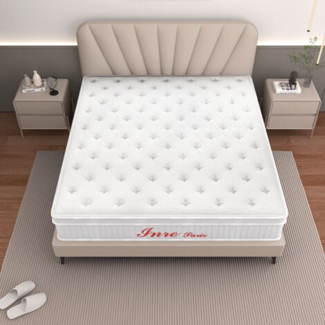 Matelas 140x190 cm INRE, Épaisseur 30 cm, Ressorts Ensachés, Confort Ferme, Solide et Confortable, Certifié Oeko-tex, 7 Zones Différenciées