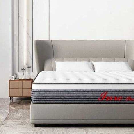 Matelas 140x190 cm INRE mousse à mémoire de forme, épaisseur 20cm, confort ferme, confort optimal, 7 zones ergonomique