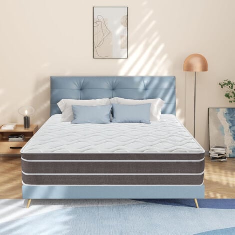 YIDATONG Matelas 140x190 cm Premium - Ép 26cm - Ultra Respirante - Mousse RH + Ressorts ensachés - Anti-acariens - 7 Zones de Soutien Latex