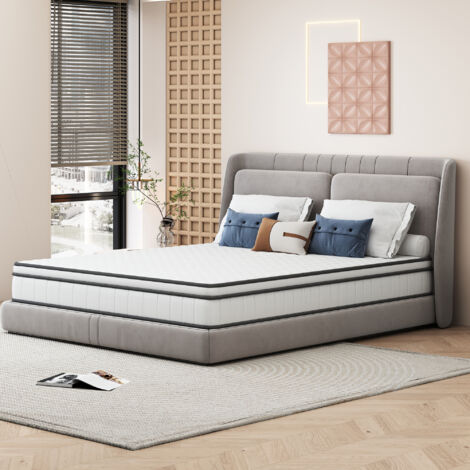 Matelas 140x200 cm à ressorts ensachés - 25cm de Hauteur - 9 zones de Confort Mousse - Modèle Moderne pour deux place