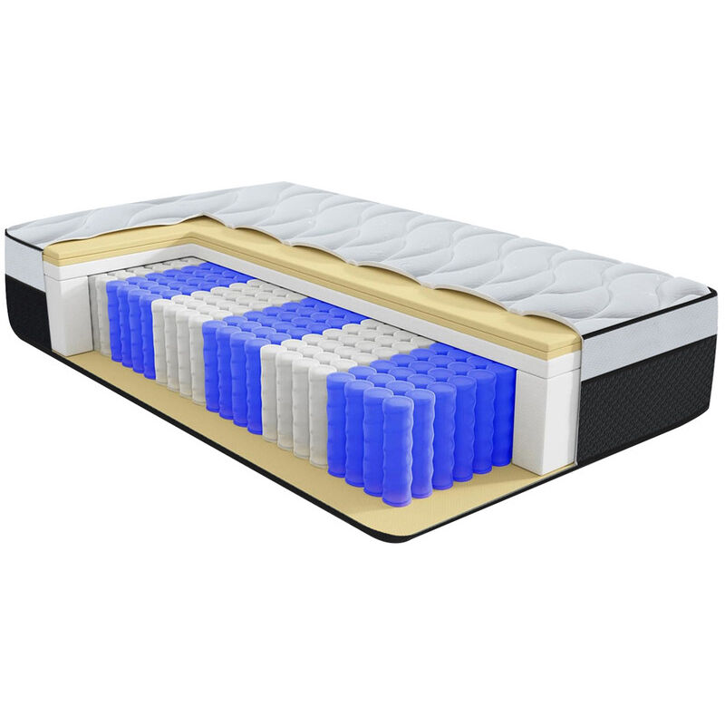 Matelas 90x190 cm Hauteur 23cm avec Noyau à Ressorts ensachés + Mousse à mémoire de forme, certifié Oko-Tex/Ergonomique à 7 Zones