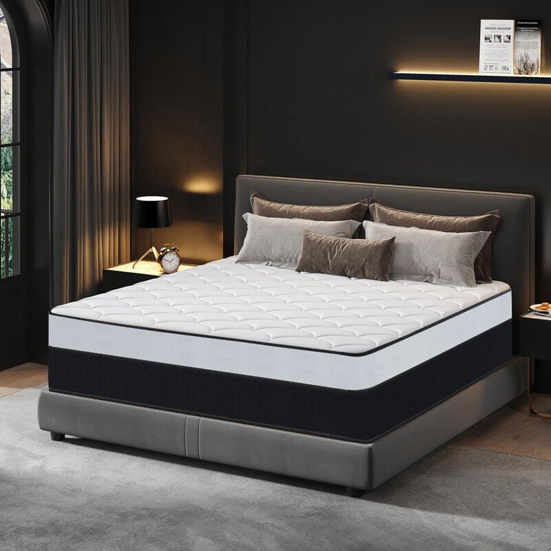 Matelas 90x190x25 cm Mousse à mémoire de Forme et Ressorts ensachés, 7 Zones Soutien, Design Ergonomique, Durable, fermeté Moyenne