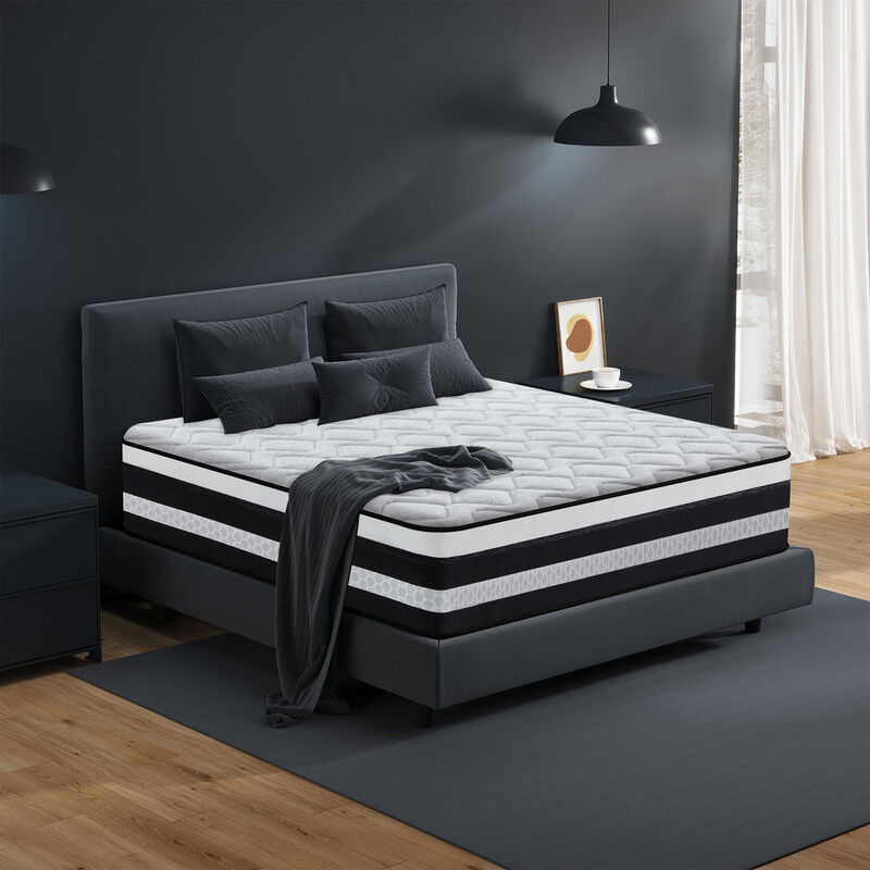 Matelas 160x200 cm Très épais 25cm Yidatong hybride Ressorts ensachés Mousse à mémoire de forme Latex, 7 Zones, Hypoallergénique, fermeté modérée,